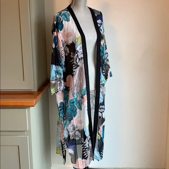 “The Mae” Boho Sheer Palm Print Kimono Cover Up Sz ‘XL’! - Picture 5 of 7